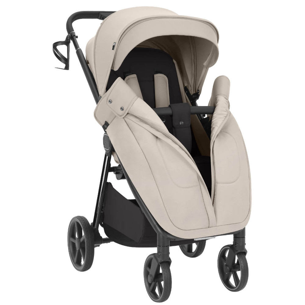 Carrello Bravo Lite CRL-5529 - прогулянкова коляска з підсвіткою, всесезонний візок, телескопічне регулювання ручки, великі колеса, захист від сповзання, зручно складається • Marble Beige