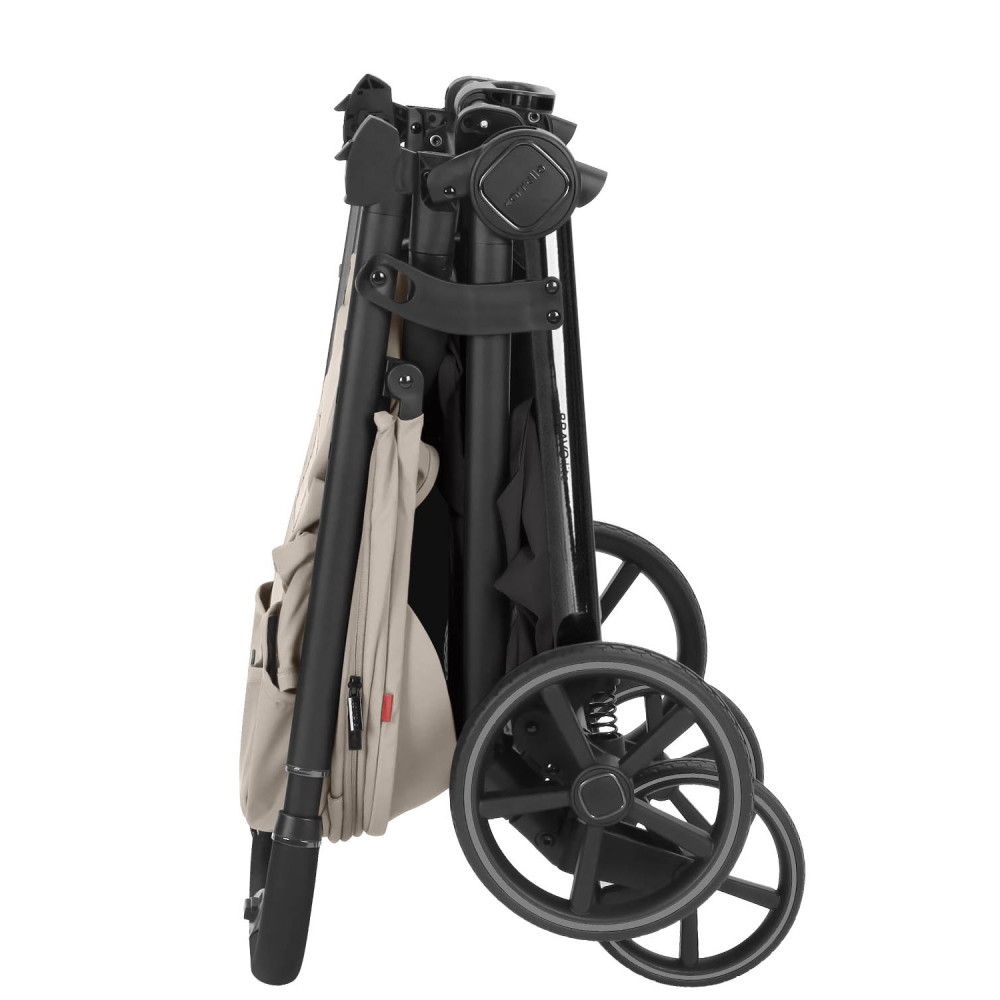 Carrello Bravo Lite CRL-5529 - прогулянкова коляска з підсвіткою, всесезонний візок, телескопічне регулювання ручки, великі колеса, захист від сповзання, зручно складається • Marble Beige