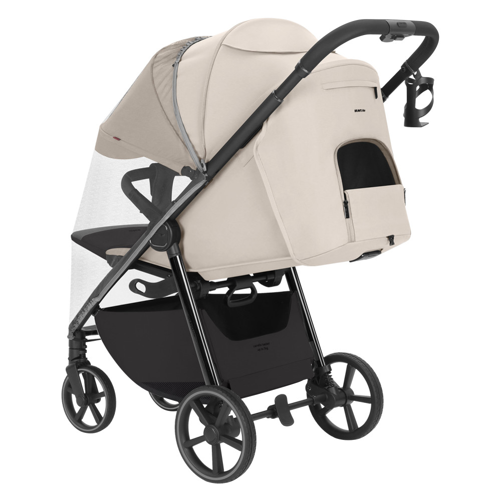 Carrello Bravo Lite CRL-5529 - прогулянкова коляска з підсвіткою, всесезонний візок, телескопічне регулювання ручки, великі колеса, захист від сповзання, зручно складається • Marble Beige