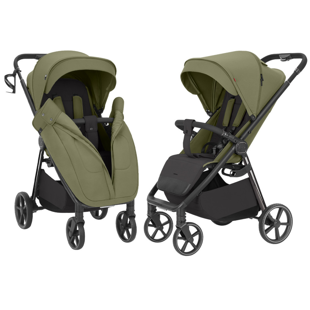 Carrello Bravo Lite CRL-5529 - прогулянкова коляска з підсвіткою, всесезонний візок, телескопічне регулювання ручки, великі колеса, захист від сповзання, зручно складається • Bamboo Green