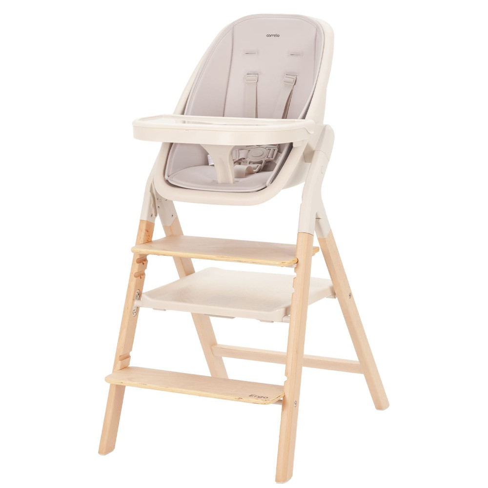Carrello Ergo CRL-16701 - стульчик для кормления, шезлонг для новорожденного, обучающая башня до 75 кг, детский стульчик (дуга с мягкими игрушками, регулируемая подножка) • Sugar Beige