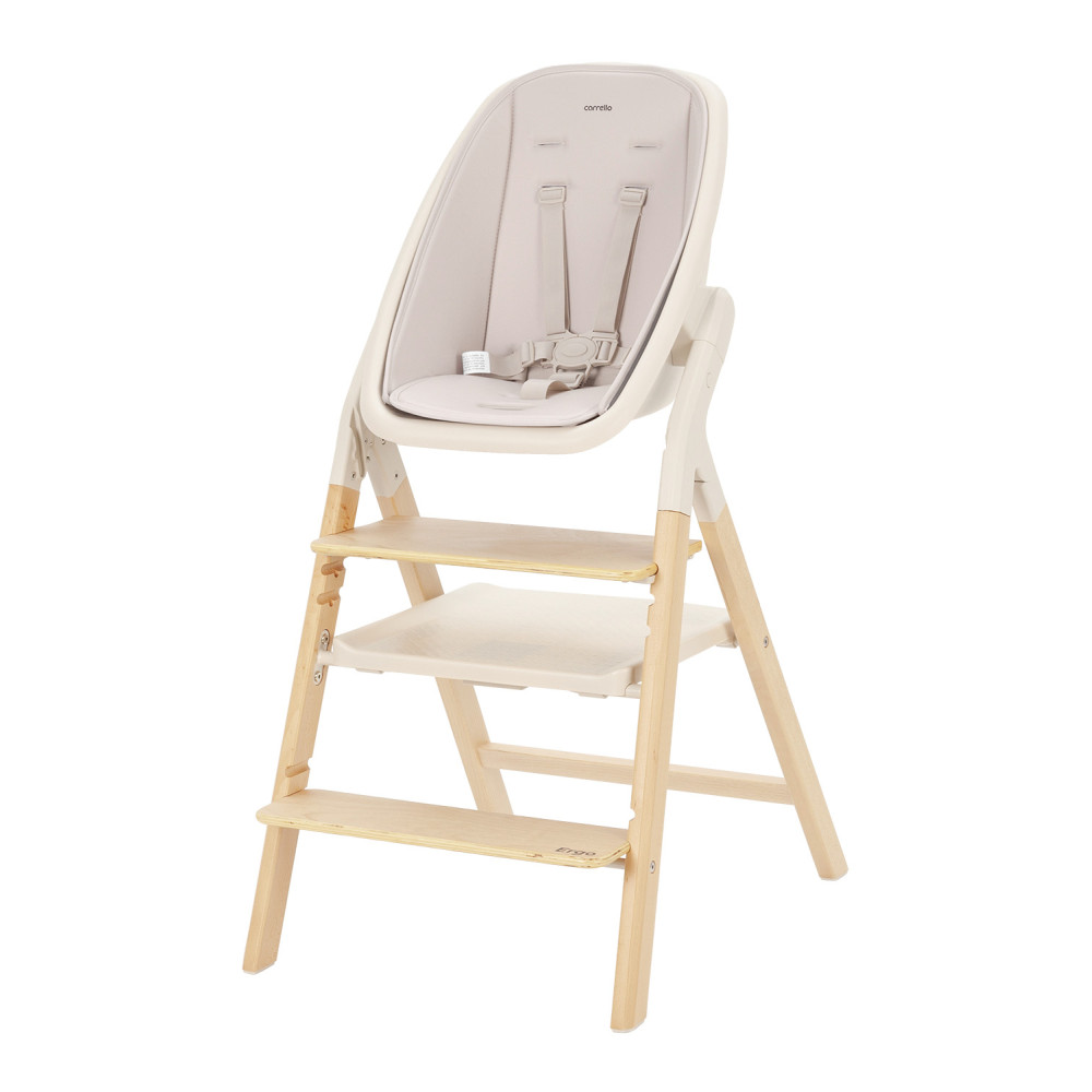 Carrello Ergo CRL-16701 - стульчик для кормления, шезлонг для новорожденного, обучающая башня до 75 кг, детский стульчик (дуга с мягкими игрушками, регулируемая подножка) • Sugar Beige