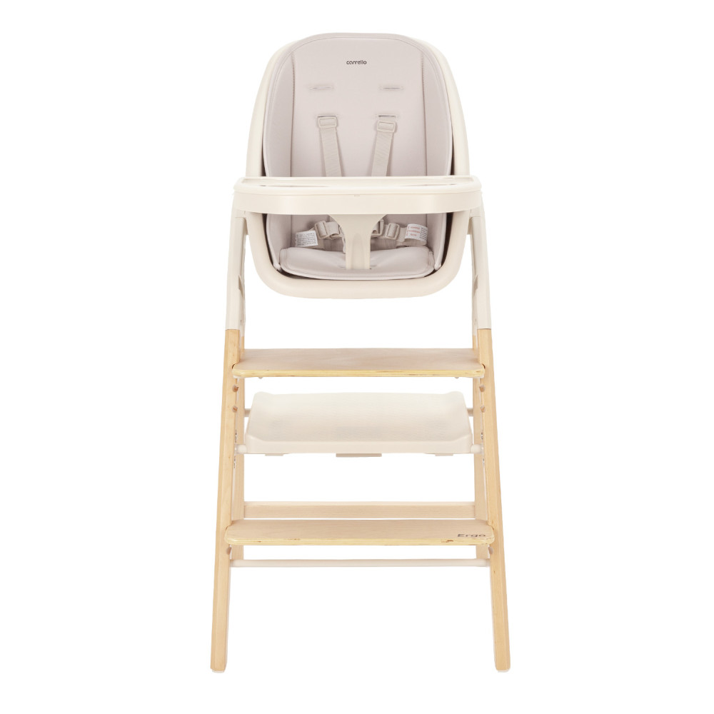 Carrello Ergo CRL-16701 - стульчик для кормления, шезлонг для новорожденного, обучающая башня до 75 кг, детский стульчик (дуга с мягкими игрушками, регулируемая подножка) • Sugar Beige