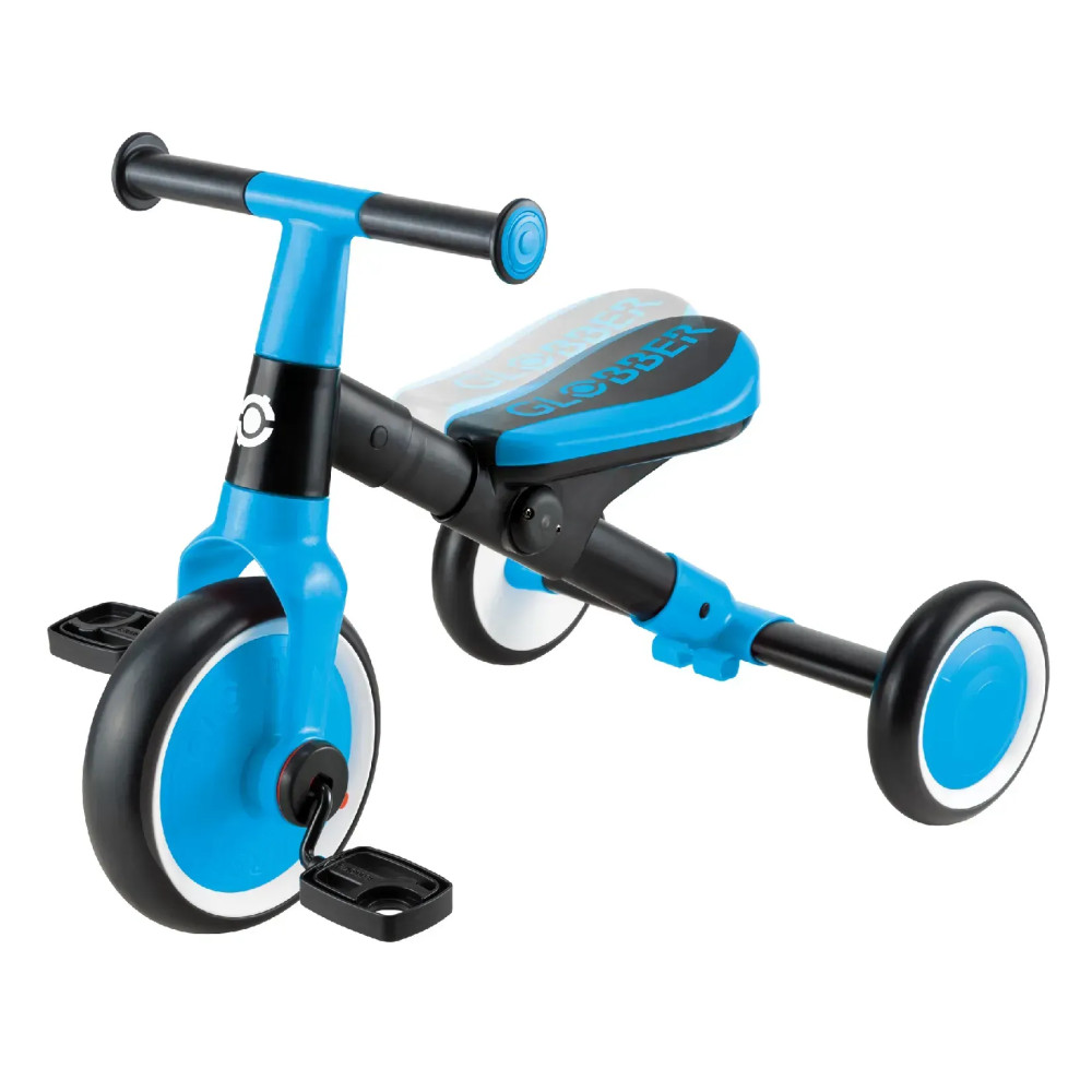 Globber Learning Trike 2в1 - триколісний велосипед-трансформер, біговел, регулювання за висотою, легко складається та трансформується • Blue
