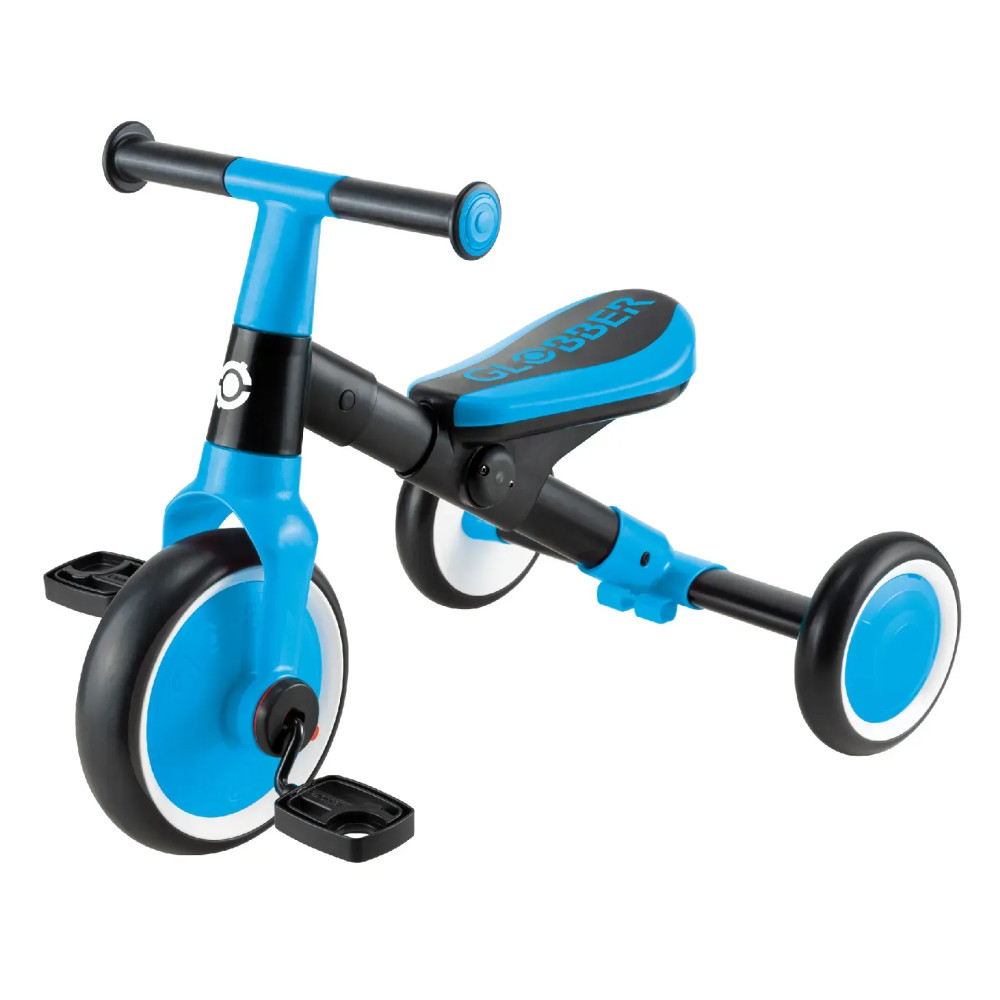 Globber Learning Trike 2в1 - триколісний велосипед-трансформер, біговел, регулювання за висотою, легко складається та трансформується • Blue
