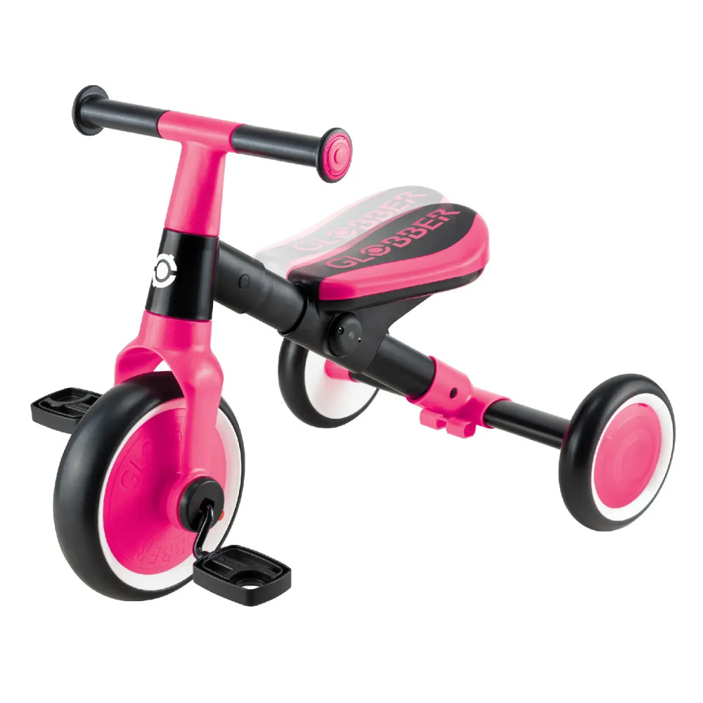 Globber Learning Trike 2в1 - триколісний велосипед-трансформер, біговел, регулювання за висотою, легко складається та трансформується • Pink