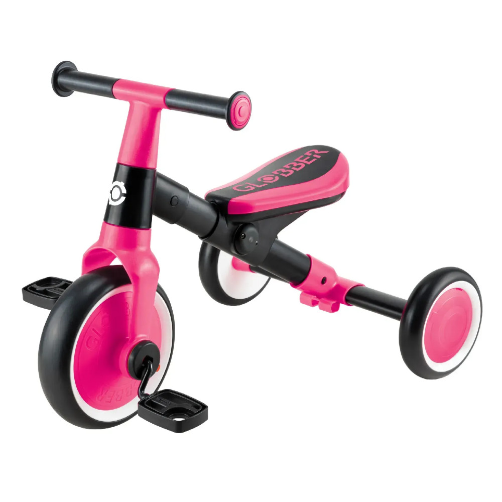Globber Learning Trike 2в1 - триколісний велосипед-трансформер, біговел, регулювання за висотою, легко складається та трансформується • Pink
