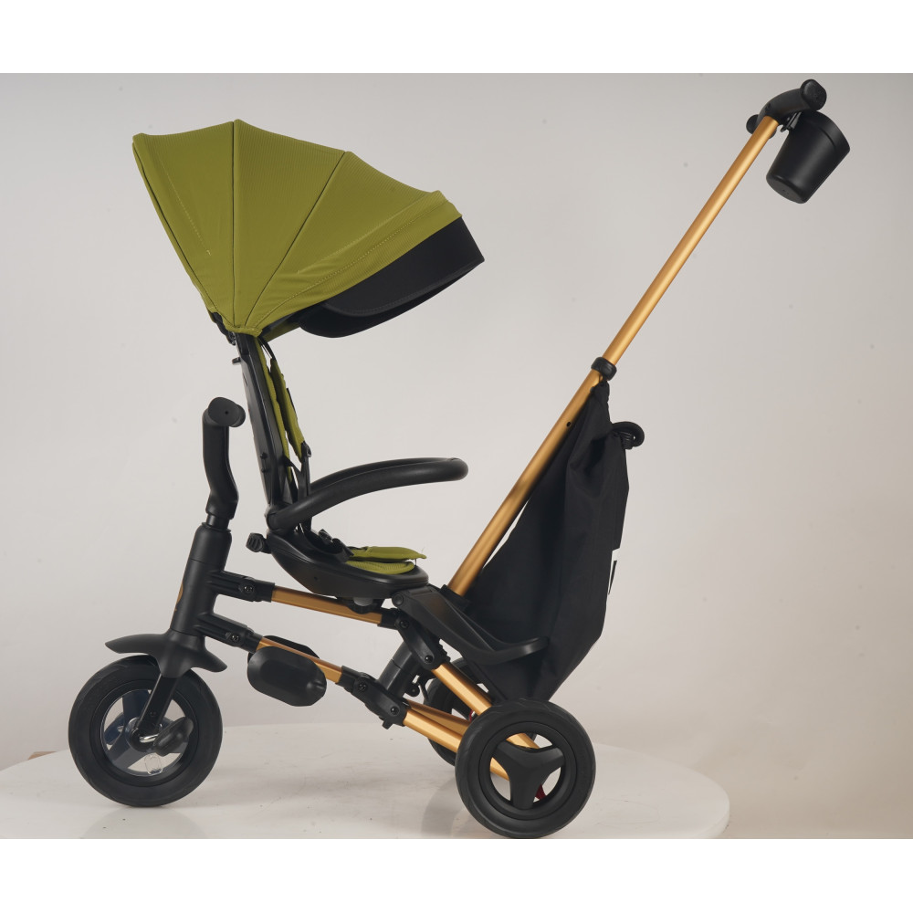 Qplay Nova+ Rubber Gold - складаний дитячий триколісний велосипед з батьківською ручкою, поворотне сидіння (від 10 місяців) • Military Green Gold