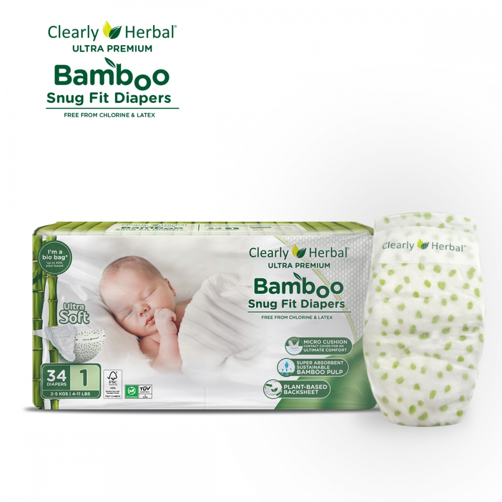 Підгузки Clealry Herbal Bamboo, розмір 1 (2-5 кг), 34 шт.