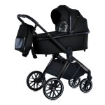 El Camino Prestige ME 1124-2 - дитячий візок 2в1 з великими колесами, універсальна коляска, подвійна вентиляція в люльці, телескопічне регулювання ручки • Black