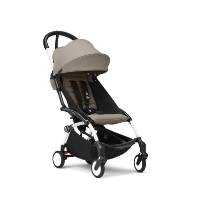 Stokke YOYO³ - легкая прогулочная коляска для путешествий, белая рама • Taupe