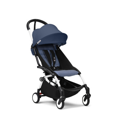 Stokke YOYO³ - легкая прогулочная коляска для путешествий, белая рама • Air France Blue