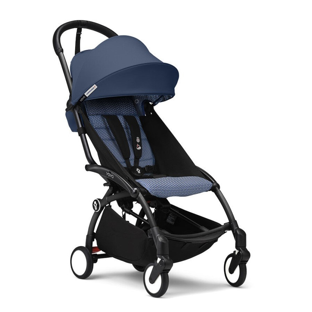Stokke YOYO³ - легкая прогулочная коляска для путешествий, компактная коляска (ручная кладь), черная рама • Air France Blue