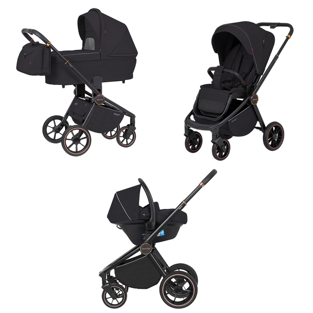 Carrello Epica CRL-8511/1 - универсальная коляска 3 в 1, демисезонная, автокресло для новорождённого (от 0 до 15 месяцев / 40–85 см), сумка для родителей и дождевик в комплекте • Space Black