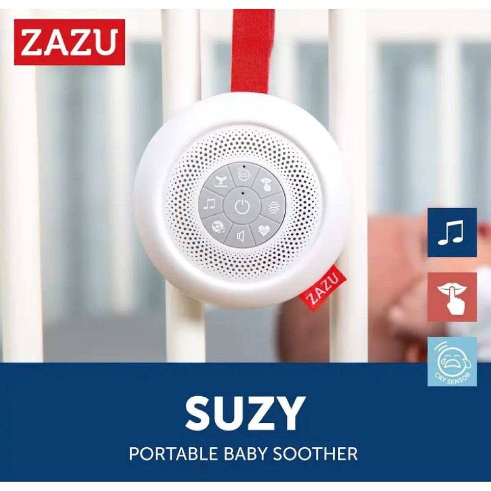 Zazu Suzy - музыкальный мобиль на батарейках, аксессуар для коляски, успокаивающие звуки • White