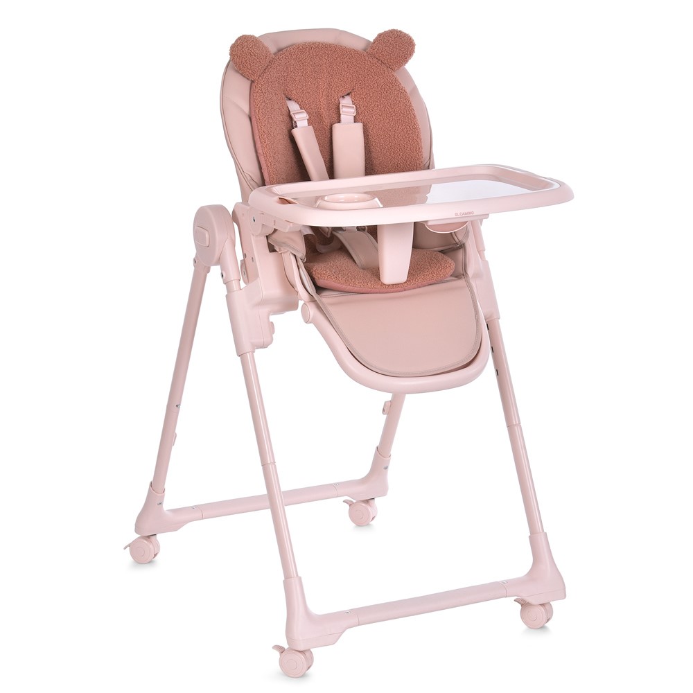 El Camino Crystal Bear ME 1037 - стільчик для годування на колесах (чохол з екошкіри, знімний двосторонній матрацик зима-літо, захист від сповзання) • Bear Pink