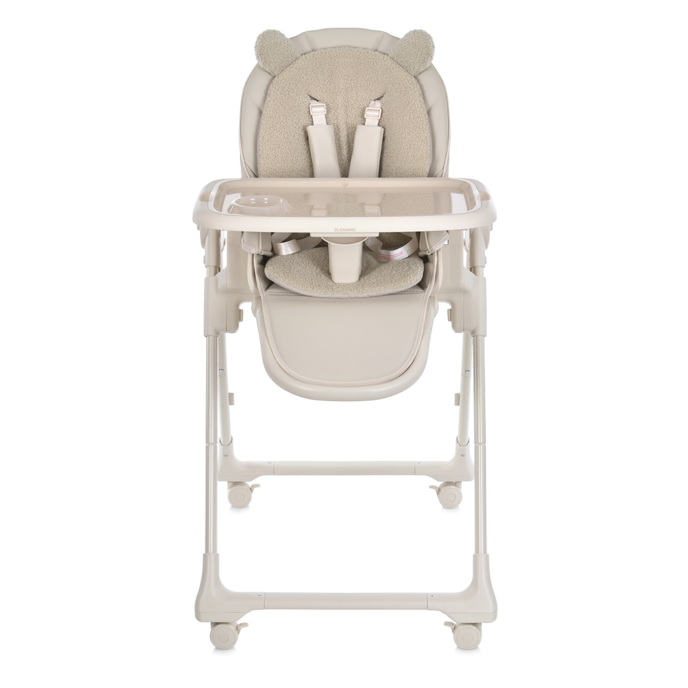 El Camino Crystal Bear ME 1037 - стільчик для годування на колесах (чохол з екошкіри, знімний двосторонній матрацик зима-літо, захист від сповзання) • Bear Beige