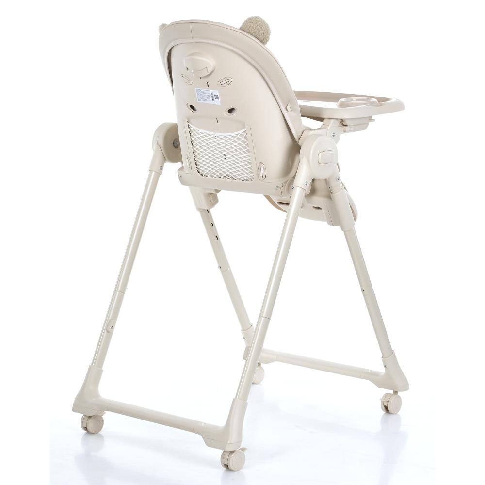 El Camino Crystal Bear ME 1037 - стільчик для годування на колесах (чохол з екошкіри, знімний двосторонній матрацик зима-літо, захист від сповзання) • Bear Beige