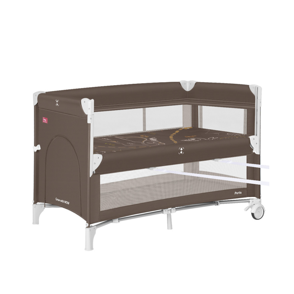 Carrello Porta CRL-18103 - приставне дитяче ліжечко-манеж, подвійне дно, ремені для кріплення, широкий бічний отвір на блискавці • Chocolate Brown