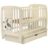 Кроватка Bair Жирафик JMY-3 маятник, ящик, откидной бок бук слоновая кость