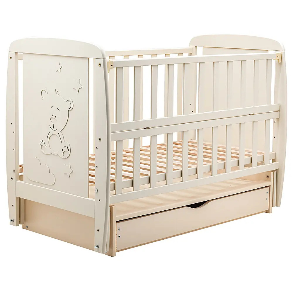 Кроватка Bair Умка UMY-3 маятник, ящик, откидной бок бук слоновая кость