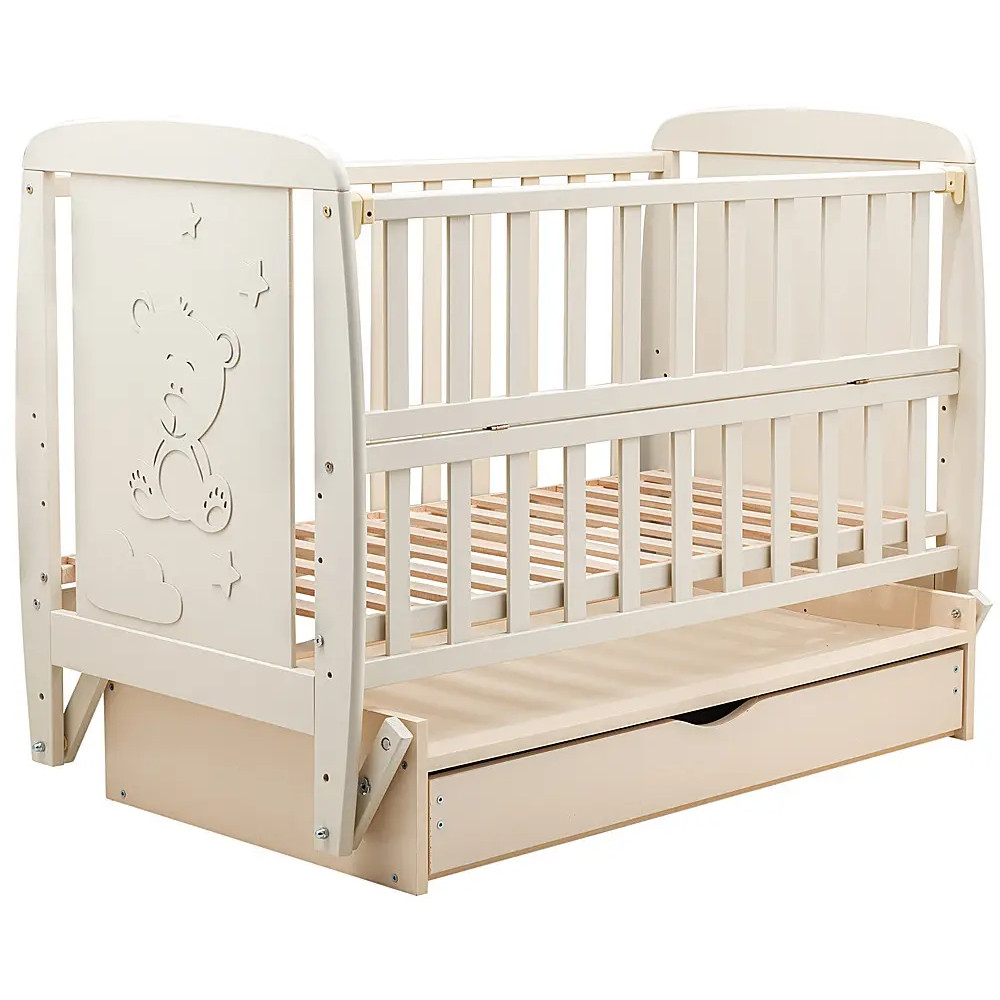 Кроватка Bair Умка UMY-3 маятник, ящик, откидной бок бук слоновая кость