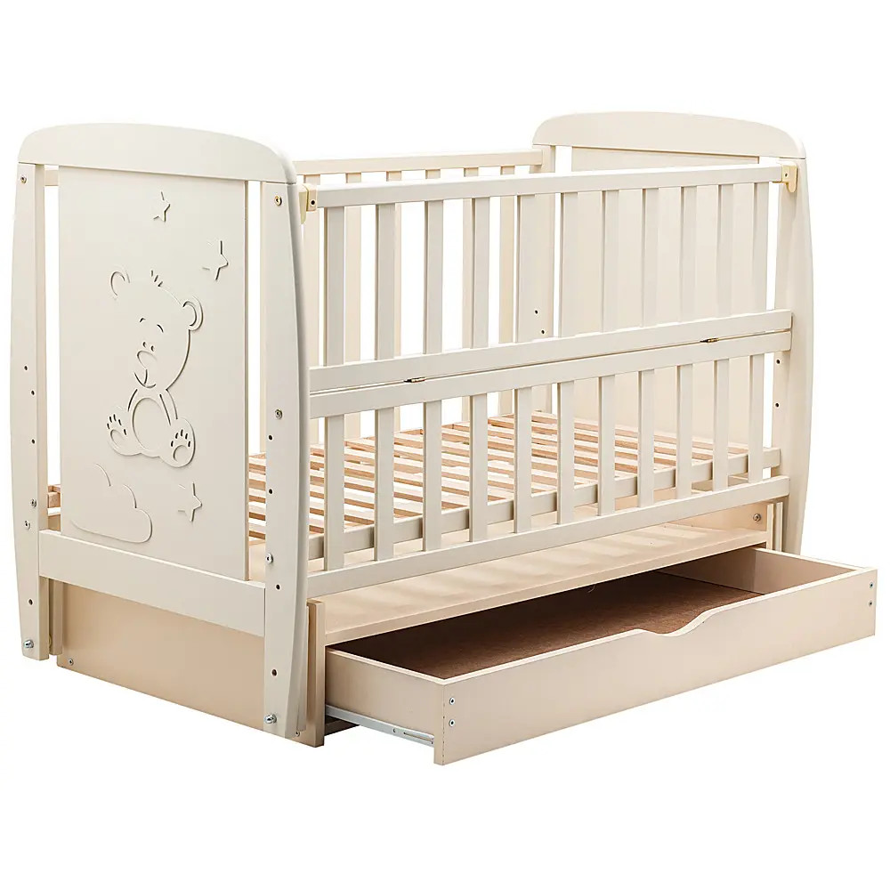 Кроватка Bair Умка UMY-3 маятник, ящик, откидной бок бук слоновая кость