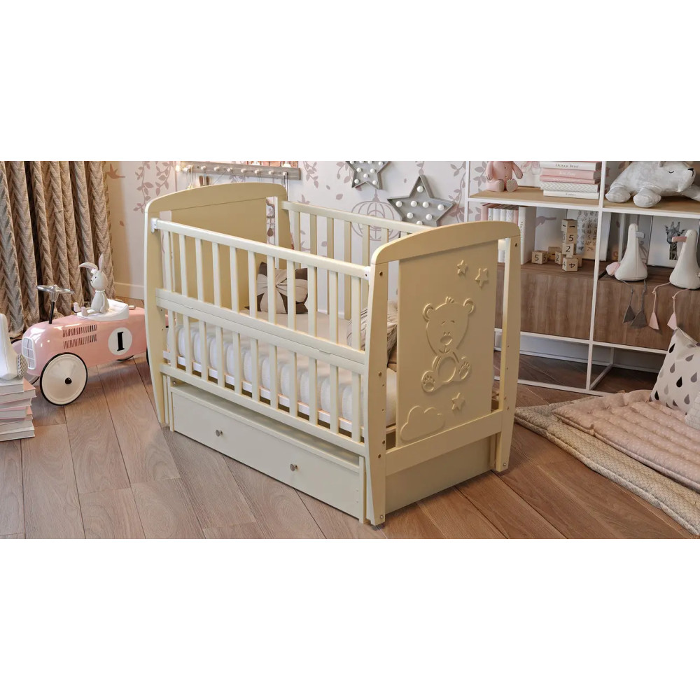 Кроватка Bair Умка UMY-3 маятник, ящик, откидной бок бук слоновая кость