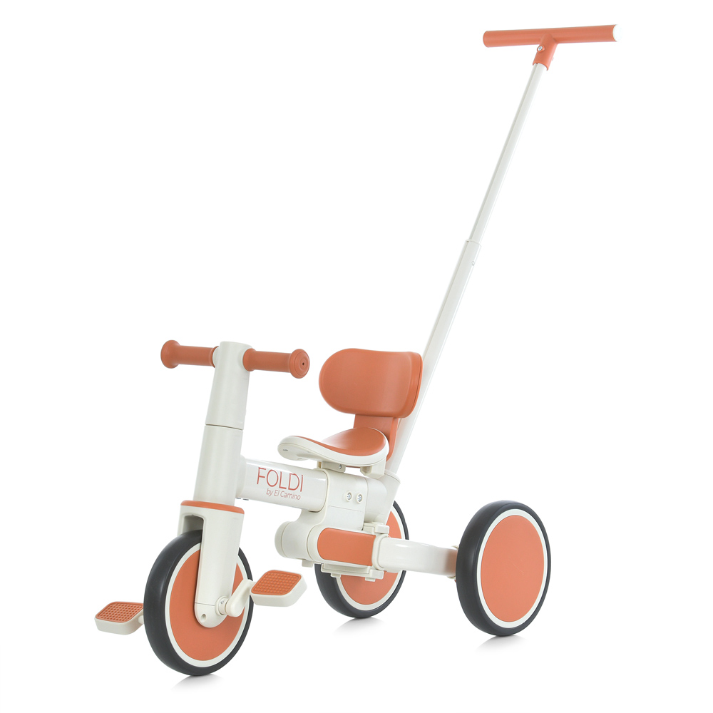 El Camino Foldi ME 1202 - детский трехколесный велосипед-трансформер 3в1, с родительской ручкой, беговел (от 18 месяцев до 5 лет / до 30 кг) • Сinnamon Beige