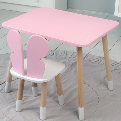 Комплект дитячих меблів - прямокутний столик та стільчик метелик • Рожевий