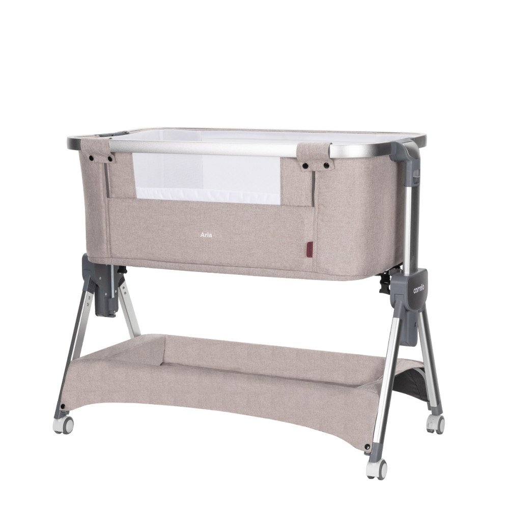 Carrello Aria CRL-16402 - дитяче приставне ліжечко 2в1 від народження (4 колеса, регулювання по висоті, великий кошик для речей) • Cream Beige
