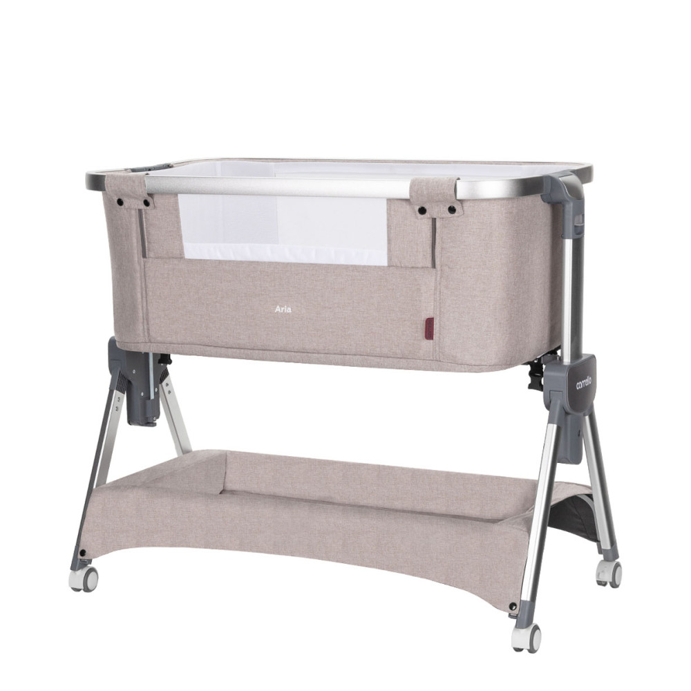 Carrello Aria CRL-16402 - дитяче приставне ліжечко 2в1 від народження (4 колеса, регулювання по висоті, великий кошик для речей) • Cream Beige