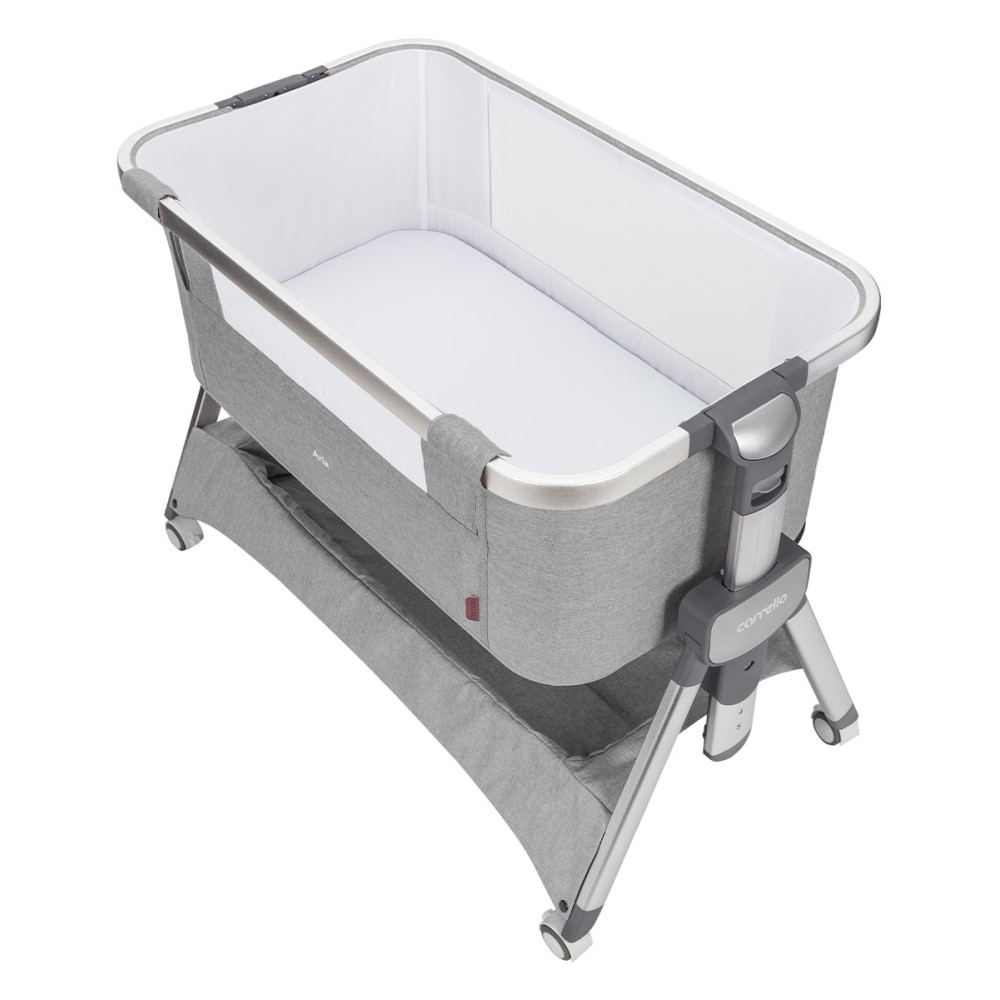 Carrello Aria CRL-16402 - детская приставная кроватка 2в1 от рождения (4 колеса, регулировка по высоте, большая корзина для вещей) • Silver Grey