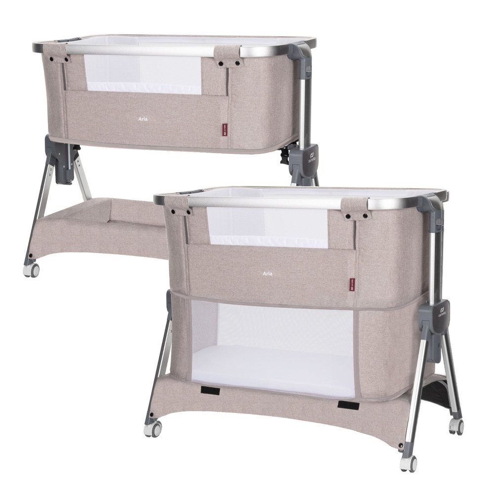 Carrello Aria CRL-16401 - приставная кроватка-манеж 3в1 с регулировкой высоты, колесами и корзиной • Cream Beige