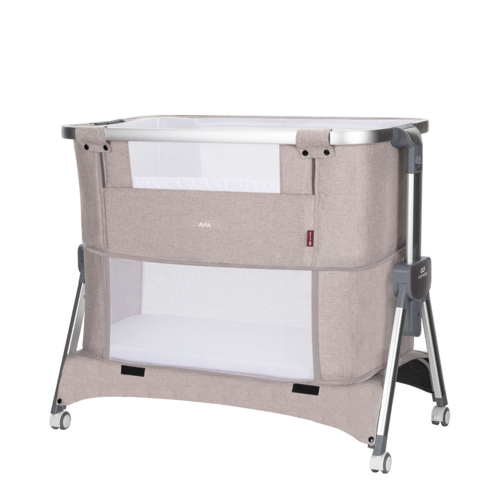 Carrello Aria CRL-16401 - приставная кроватка-манеж 3в1 с регулировкой высоты, колесами и корзиной • Cream Beige