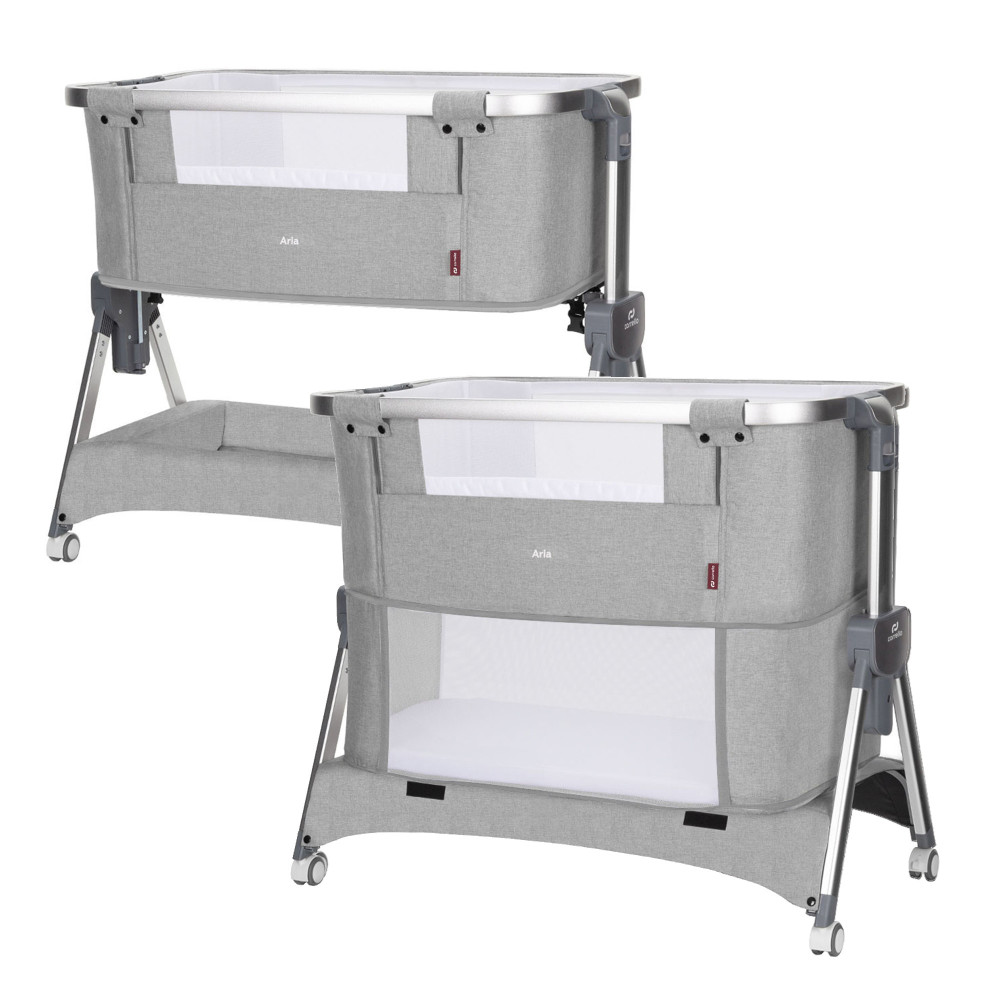 Carrello Aria CRL-16401 - приставная кроватка-манеж 3в1 с регулировкой высоты, колесами и корзиной • Silver Grey