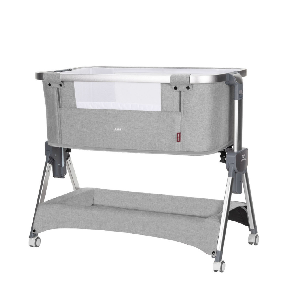 Carrello Aria CRL-16401 - приставная кроватка-манеж 3в1 с регулировкой высоты, колесами и корзиной • Silver Grey