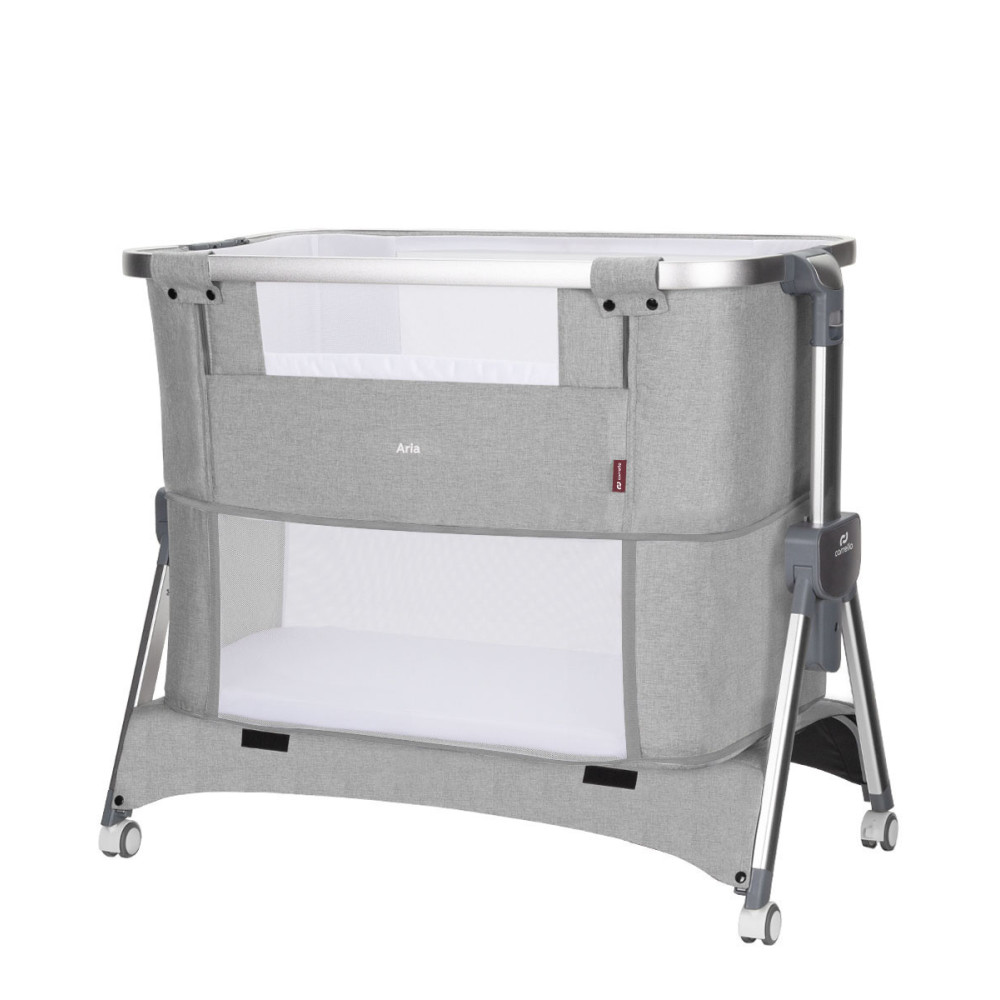 Carrello Aria CRL-16401 - приставная кроватка-манеж 3в1 с регулировкой высоты, колесами и корзиной • Silver Grey