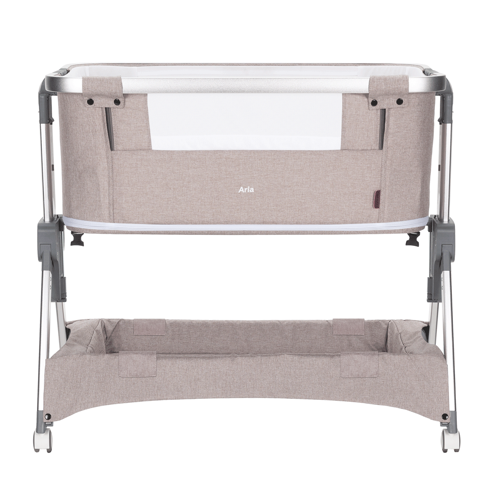 Carrello Aria CRL-16401 - дитяче приставне ліжечко-манеж 3в1 від народження (4 колеса, регулювання по висоті, великий кошик для речей) • Silver Grey