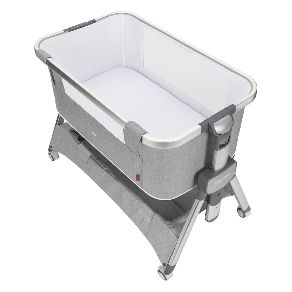 Carrello Aria CRL-16401 - дитяче приставне ліжечко-манеж 3в1 від народження (4 колеса, регулювання по висоті, великий кошик для речей) • Silver Grey
