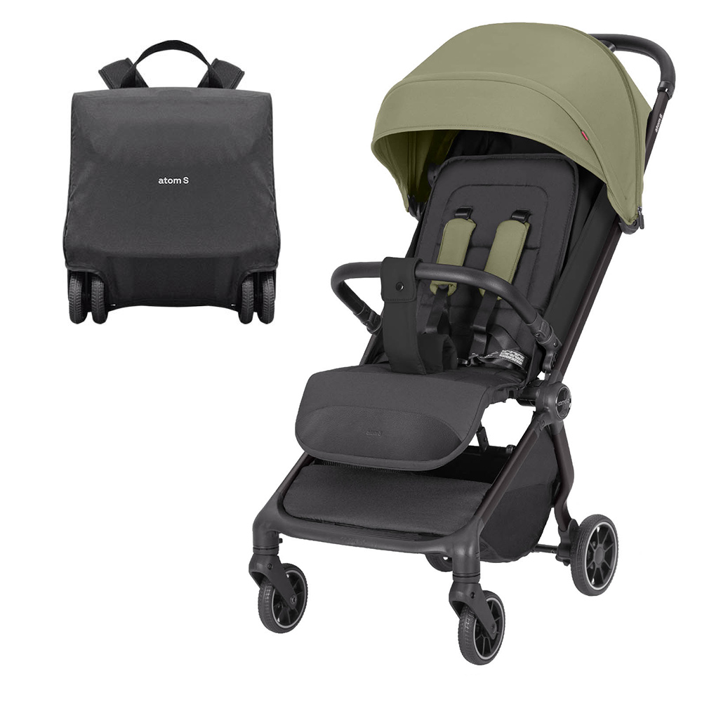 Carrello Atom S CRL-5526 - прогулянкова коляска з автоматичним складанням, компактний візок для подорожей, рюкзак для транспортування в комплекті • Antique Green