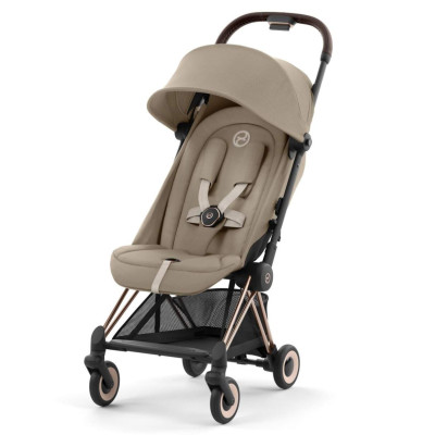 Cybex Coya - легкая прогулочная коляска для путешествий, ультракомпактная коляска премиум (ручная кладь), розово-золотая рама • Cozy Beige