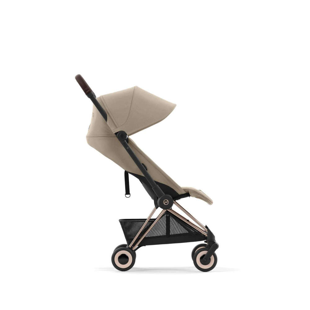 Cybex Coya - легкая прогулочная коляска для путешествий, ультракомпактная коляска премиум (ручная кладь), розово-золотая рама • Cozy Beige