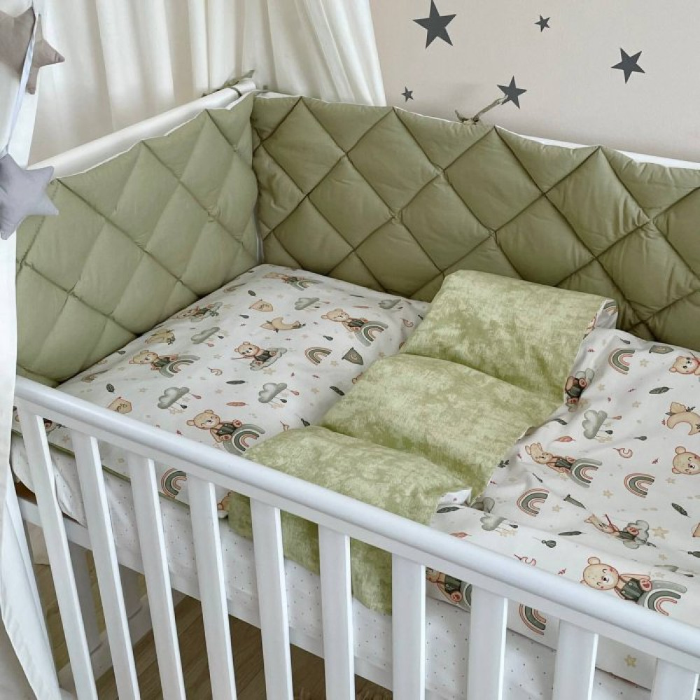 Постільний комплект Маленька Соня Baby Mix Ведмедик boy м'ята 6 предметів оливковий (0291678)