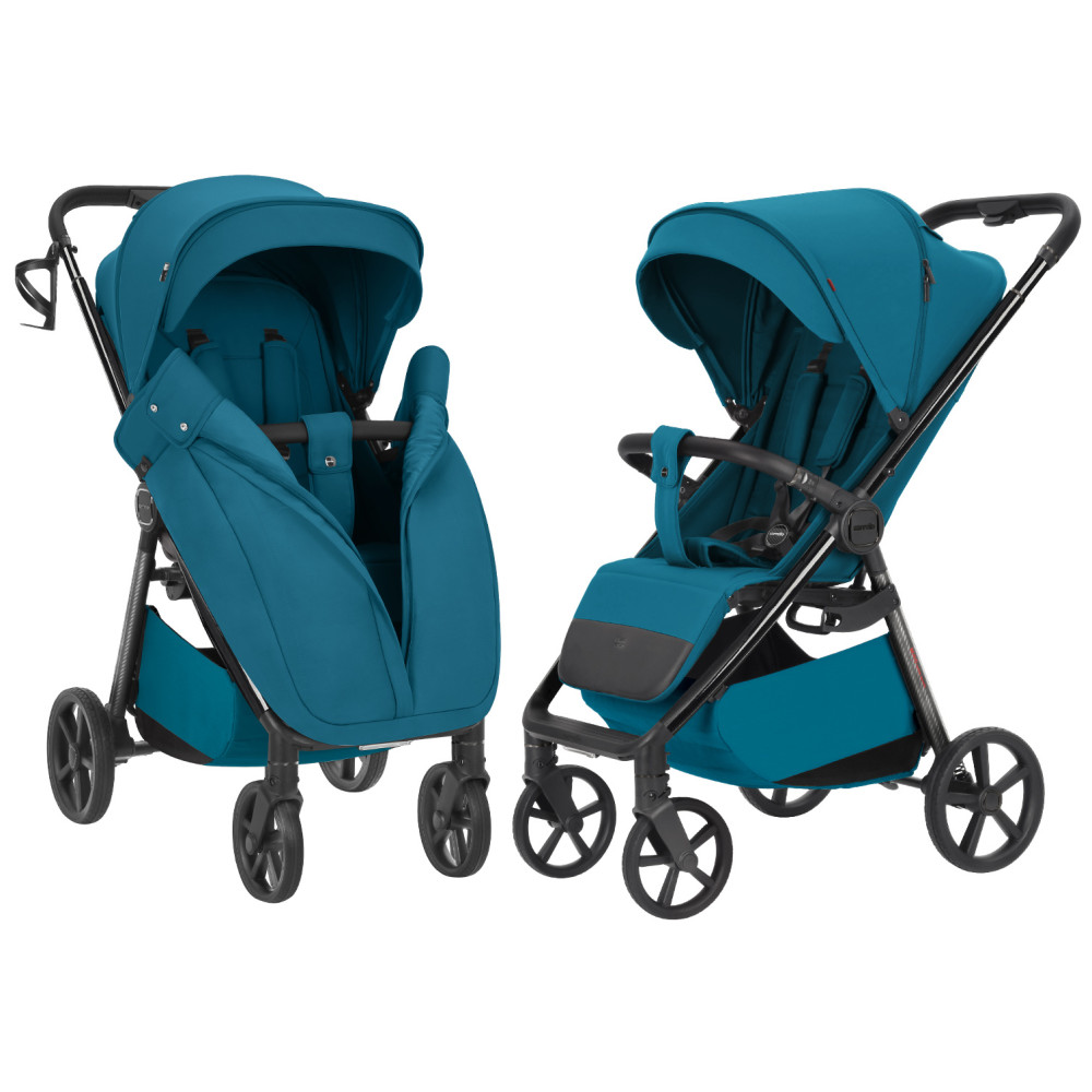 Carrello Bravo Carbon CRL-5530 - прогулянкова коляска для бездоріжжя, всесезонний візок з підсвіткою (телескопічна ручка) • Azure Blue