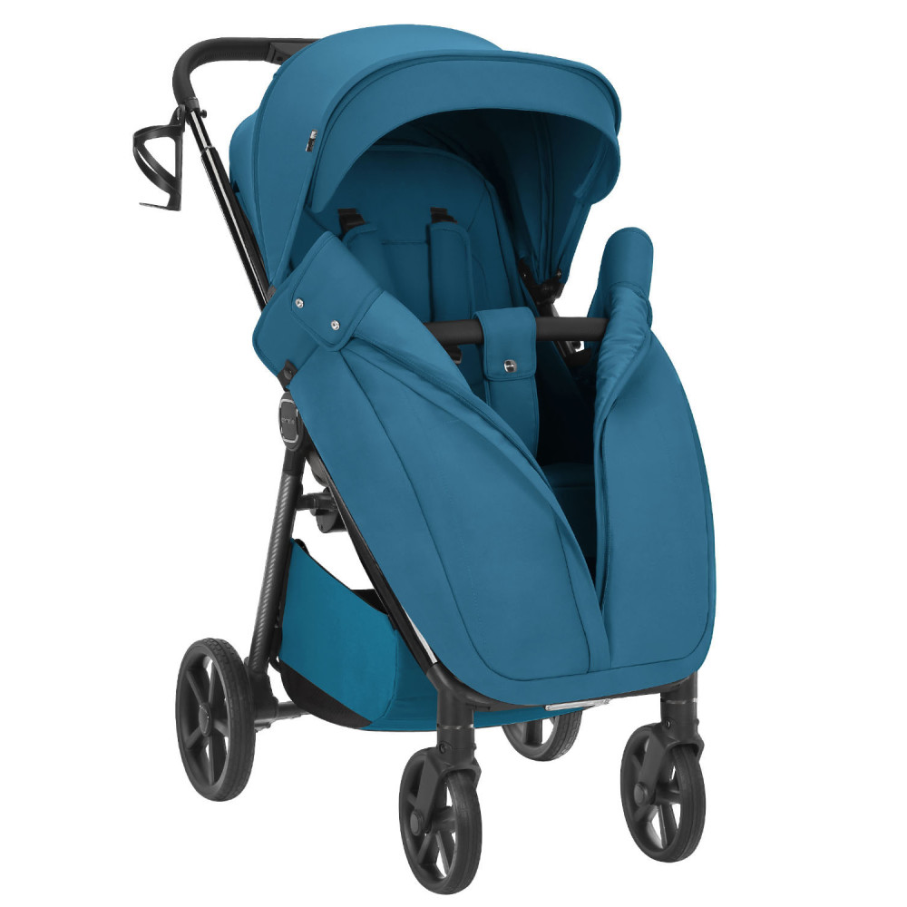 Carrello Bravo Carbon CRL-5530 - прогулянкова коляска для бездоріжжя, всесезонний візок з підсвіткою (телескопічна ручка) • Azure Blue
