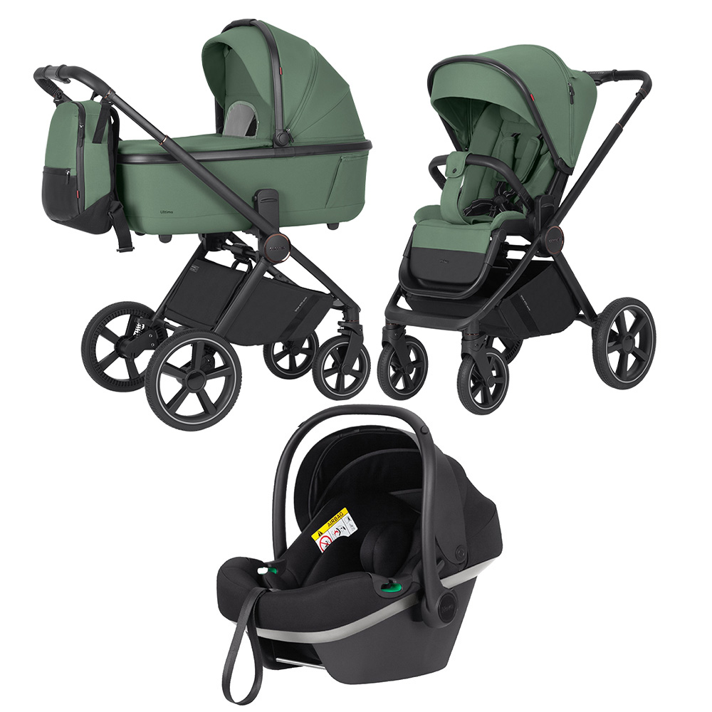 Carrello Ultimo CRL-6528 - детская универсальная коляска 3в1, коляска с обновлённой люлькой, регулировка высоты люльки и прогулочного блока, всесезонная коляска, с автокреслом для новорожденного Carrello Nova (0 - 15 месяцев / 40 - 87 см) • Fern Green