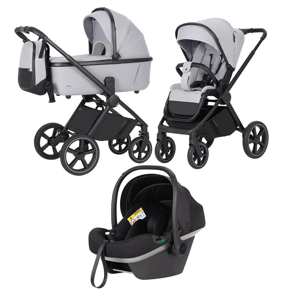 Carrello Ultimo CRL-6528 - дитяча універсальна коляска 3в1, коляска з оновленою люлькою, регулювання висоти люльки та прогулянкового блоку, всесезонний візок, з автокріслом для новонародженого Carrello Nova (0 - 15 місяців / 40 - 87 см) • Arctic Grey