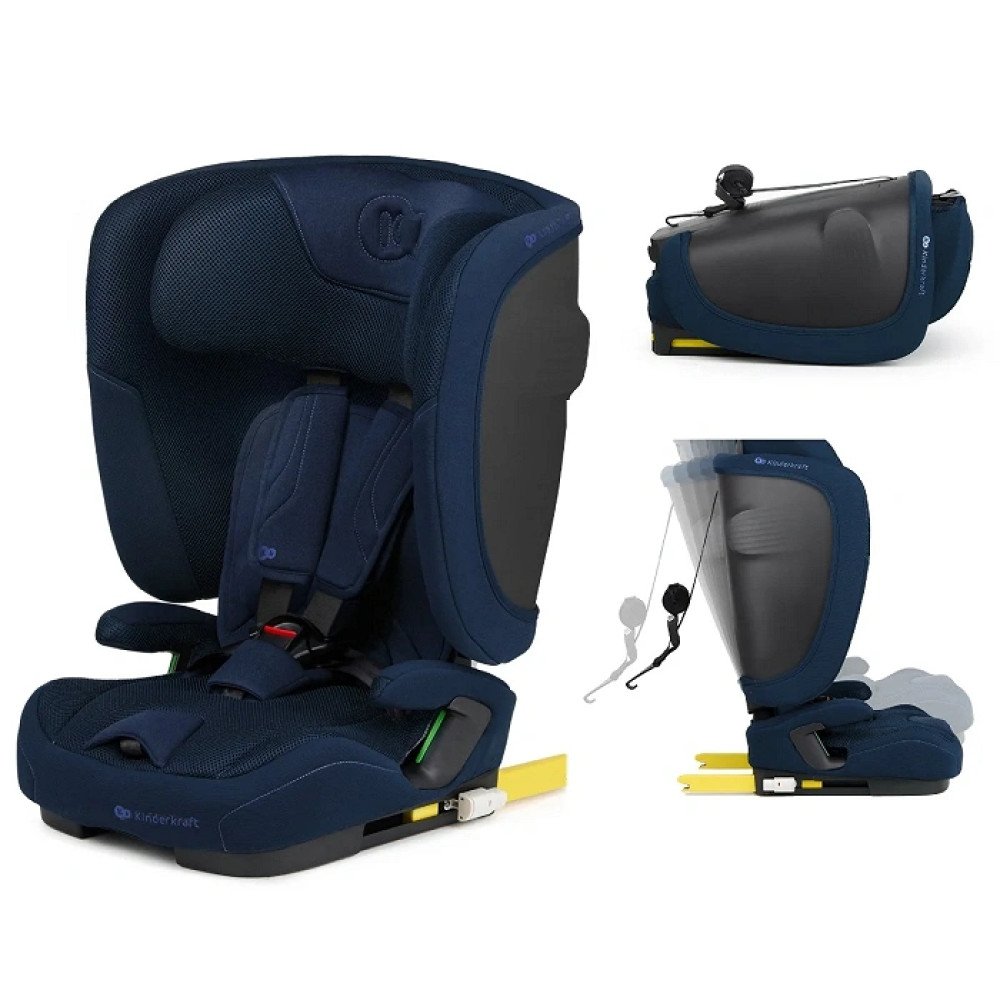 Kinderkraft FIX2GO i-Size - автокресло для детей (от 15 месяцев до 12 лет / 76 - 150 см), электронный датчик крепления SAFERIDE SENSOR, высококачественные материалы с технологией AIR FLOW, функция сна • Navy (KCFI2GO0NAV0000)