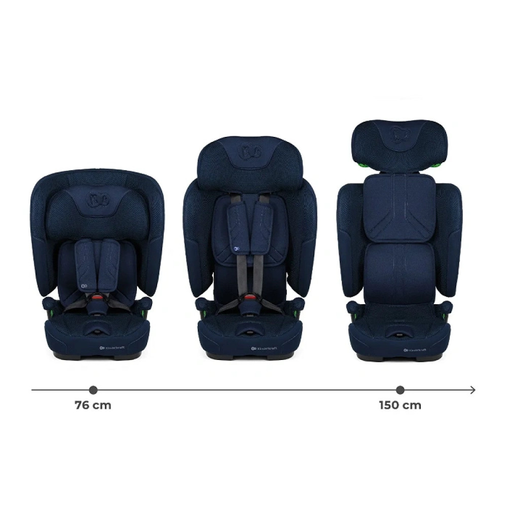 Kinderkraft FIX2GO i-Size - автокресло для детей (от 15 месяцев до 12 лет / 76 - 150 см), электронный датчик крепления SAFERIDE SENSOR, высококачественные материалы с технологией AIR FLOW, функция сна • Navy (KCFI2GO0NAV0000)